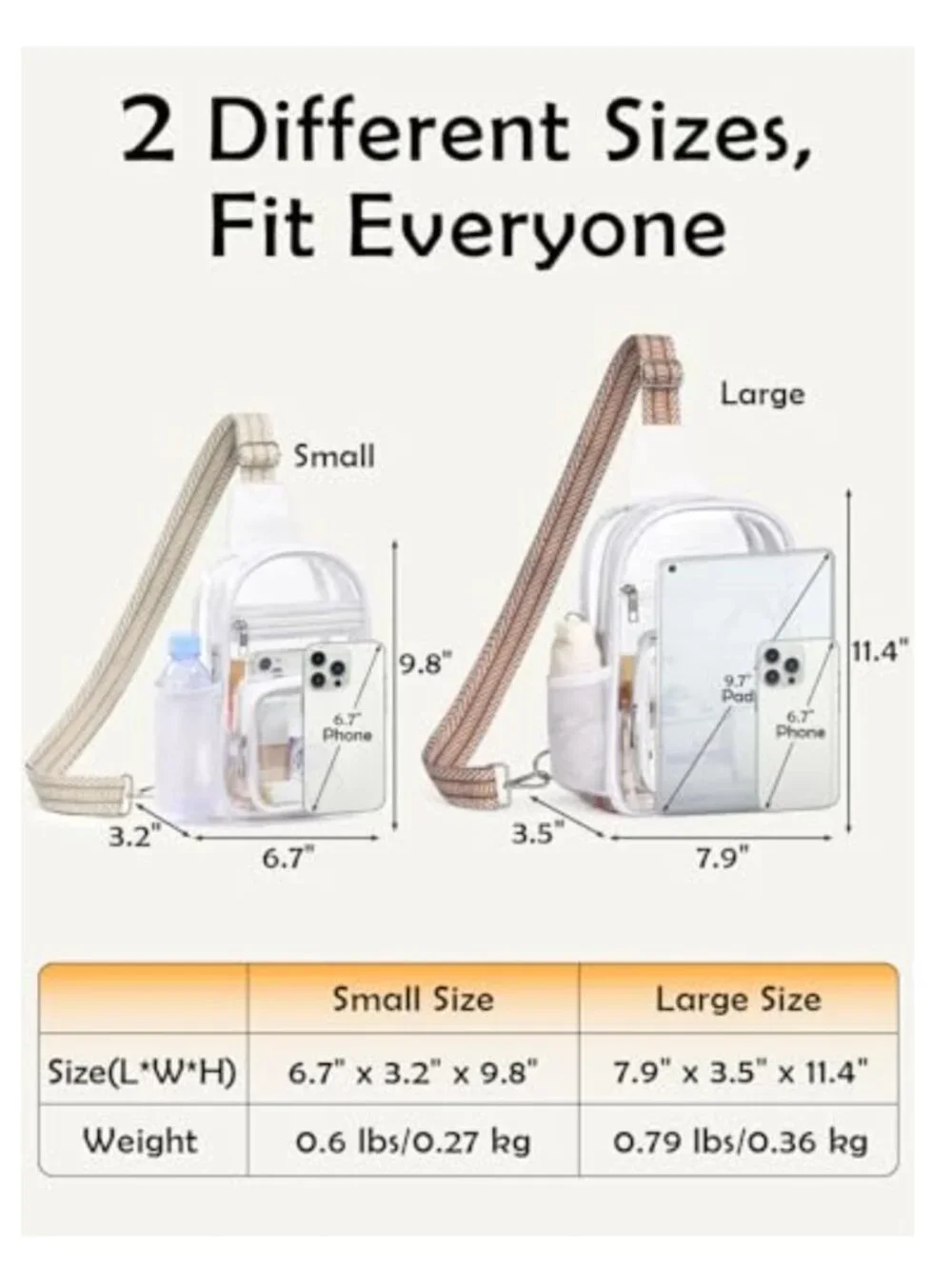 Clear Crossbody Sling Bag Stadium Approved PVC Waterproof Adjustable Strap